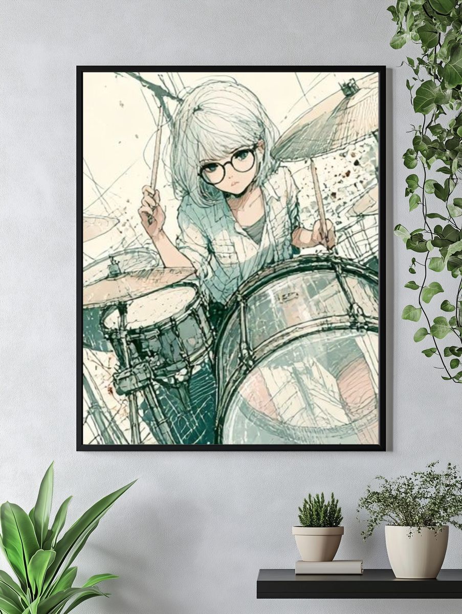 Drummer Girl Digital Art Poster. — room view 4