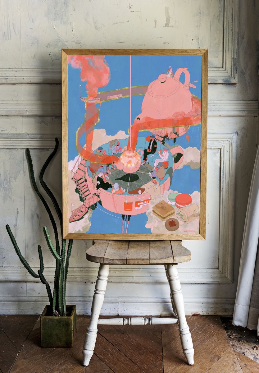 Surreal Teapot Gathering Print. — room view 1