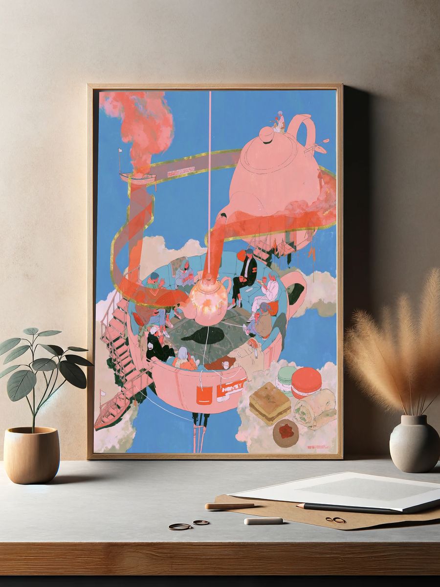 Surreal Teapot Gathering Print. — room view 2