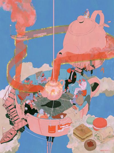 Surreal Teapot Gathering Print.