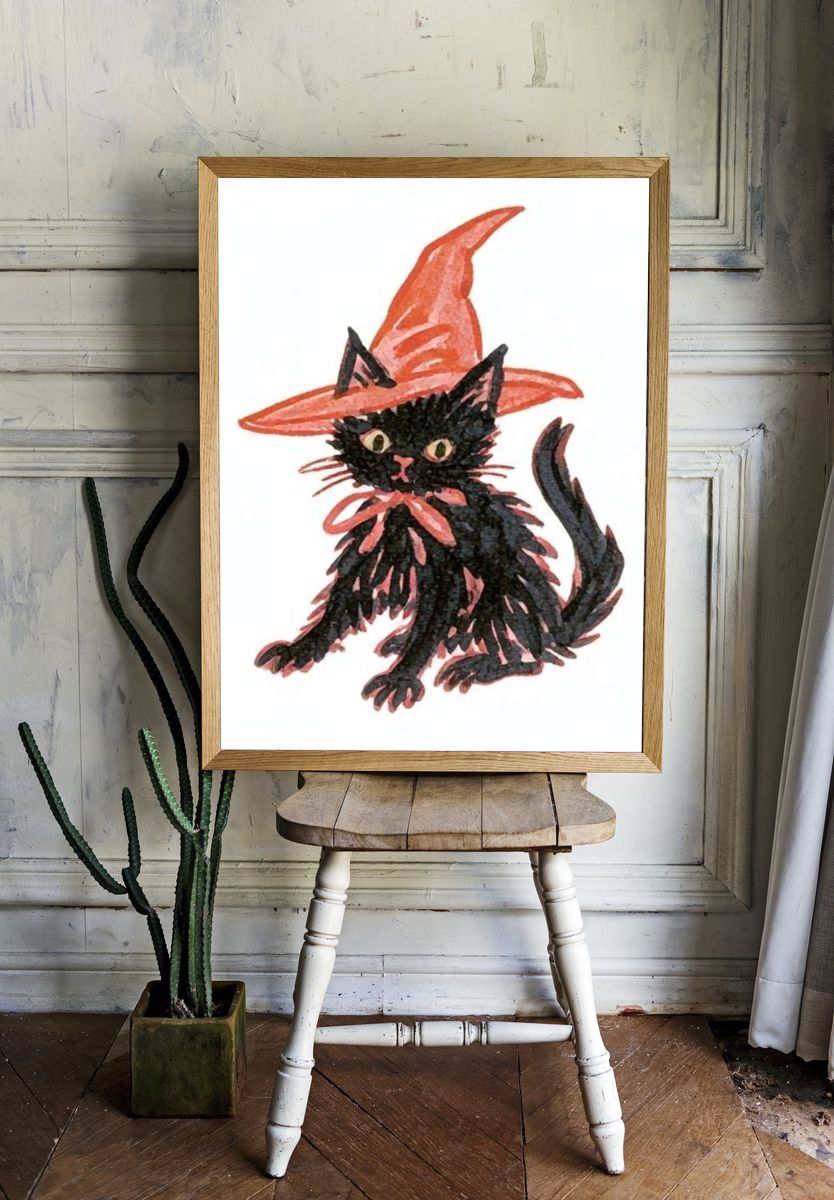 Black Cat Witch Illustration Poster. — room view 1