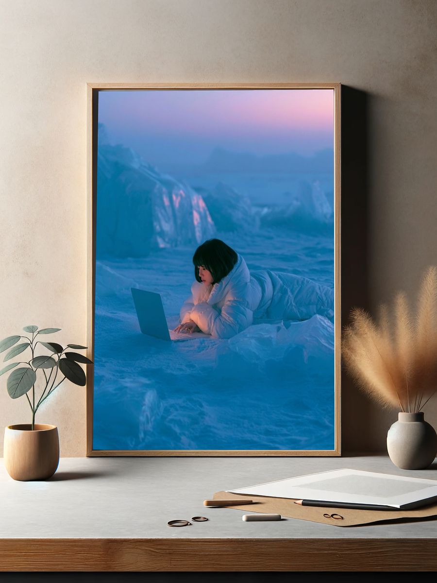 Dreamy Ice Laptop Scene Print. — room view 2