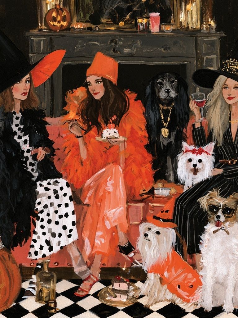 Halloween Fashion Dogs Illustration Poster. poster — illustration art