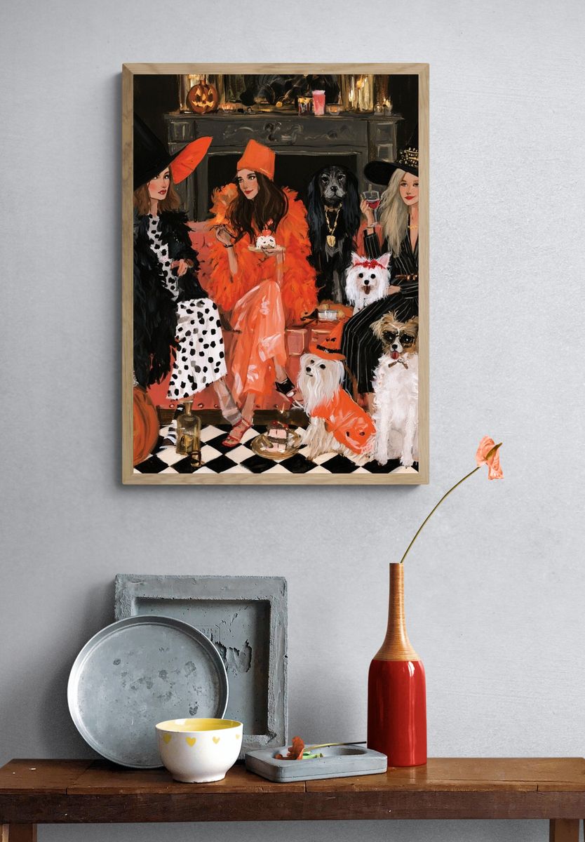 Halloween Fashion Dogs Illustration Poster. — room view 3