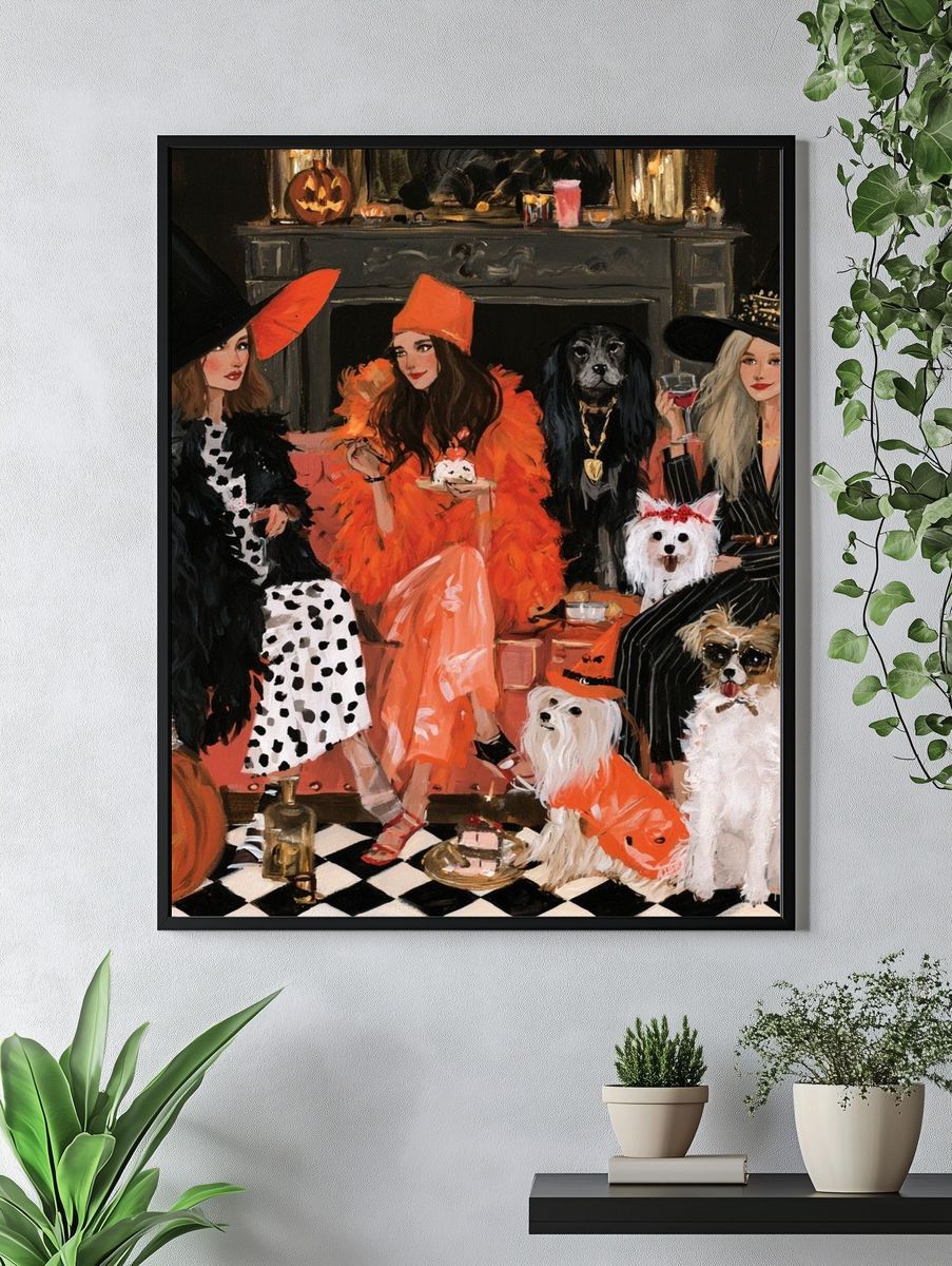 Halloween Fashion Dogs Illustration Poster. — room view 4