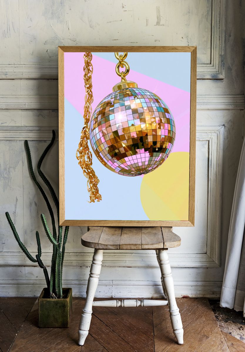 Disco Ball Chain Illustration Poster. room preview