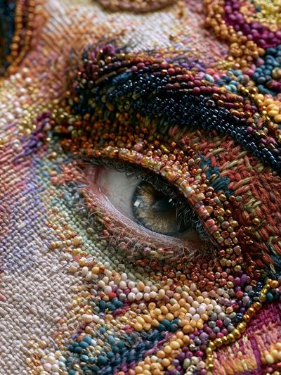 Beaded Eye Textile Portrait Print.