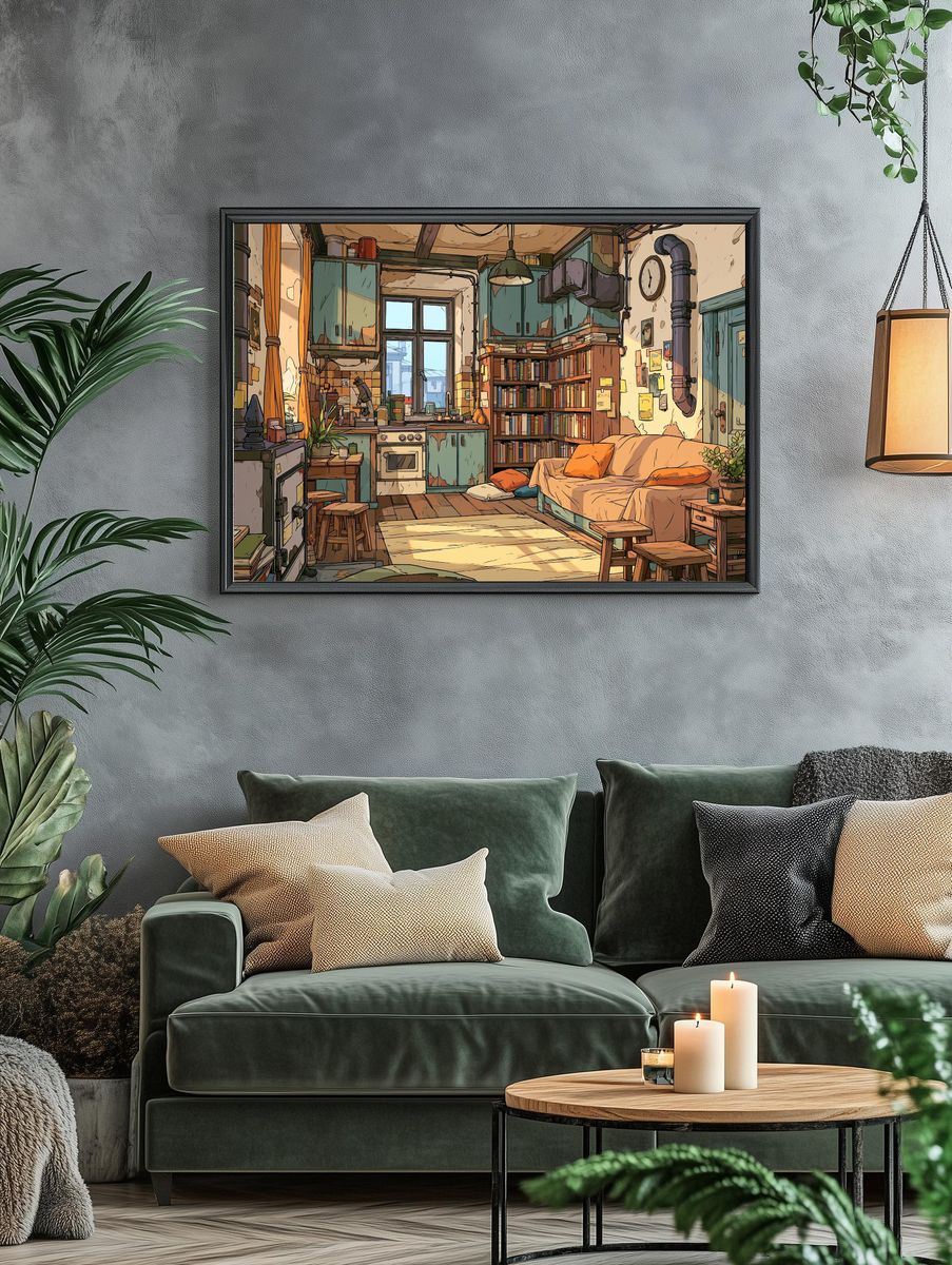 Cozy Apartment Interior Illustration Poster. — room view 4
