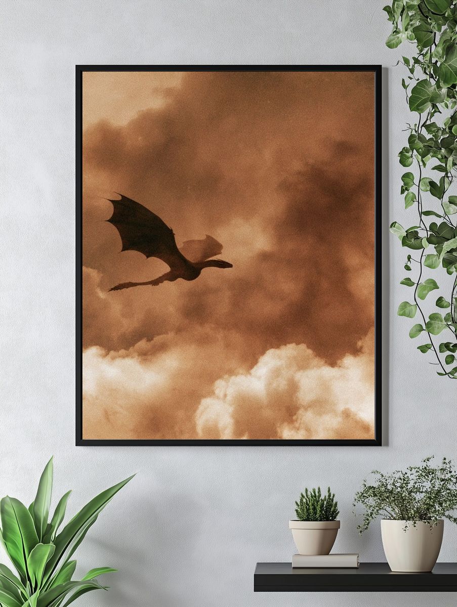 Dragon in Sepia Clouds Print. — room view 4