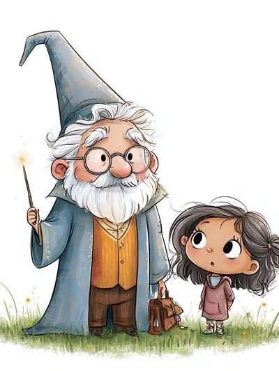 Wizard and Girl Illustration Poster. poster print