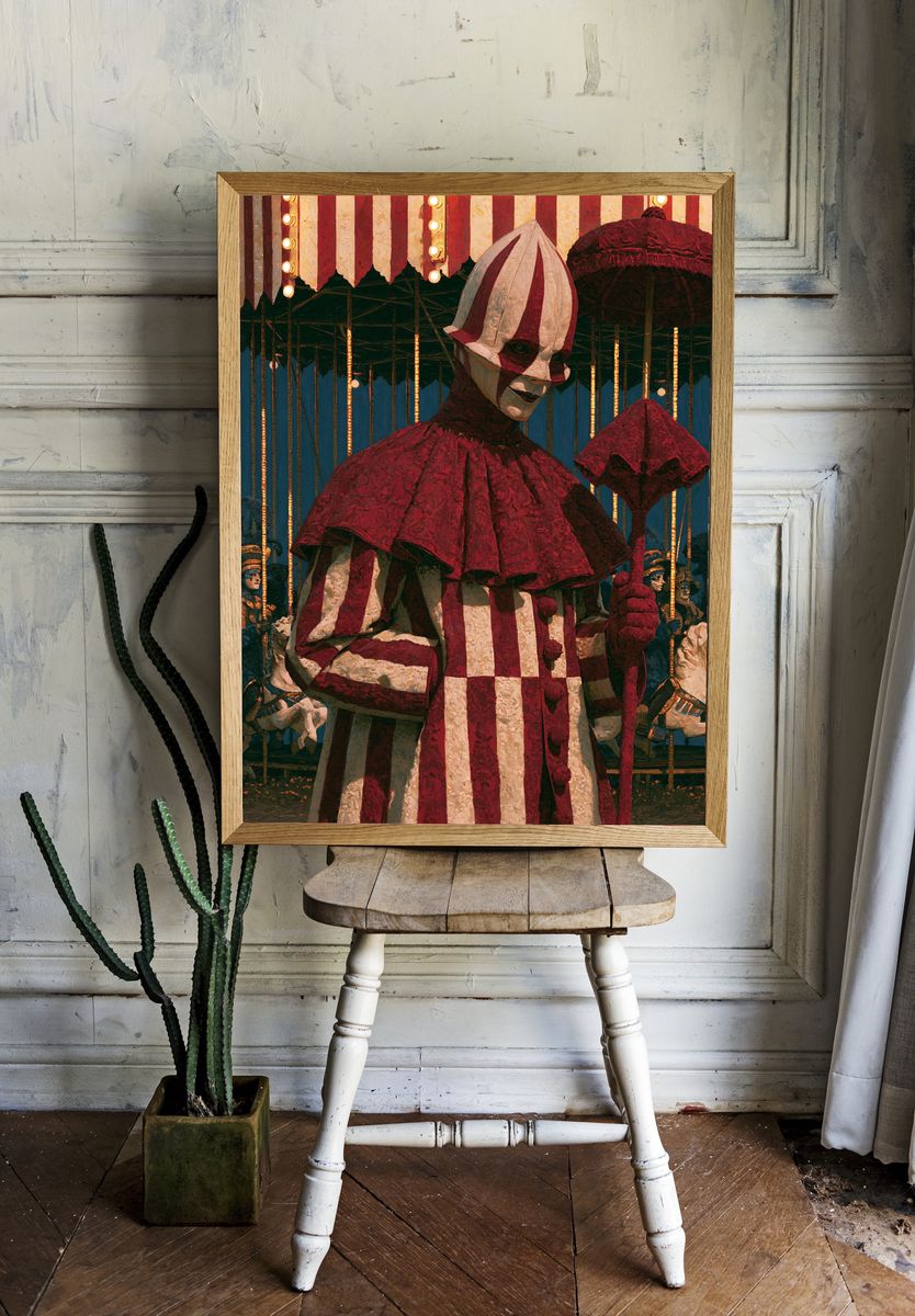 Creepy Carnival Clown Illustration Poster. room preview