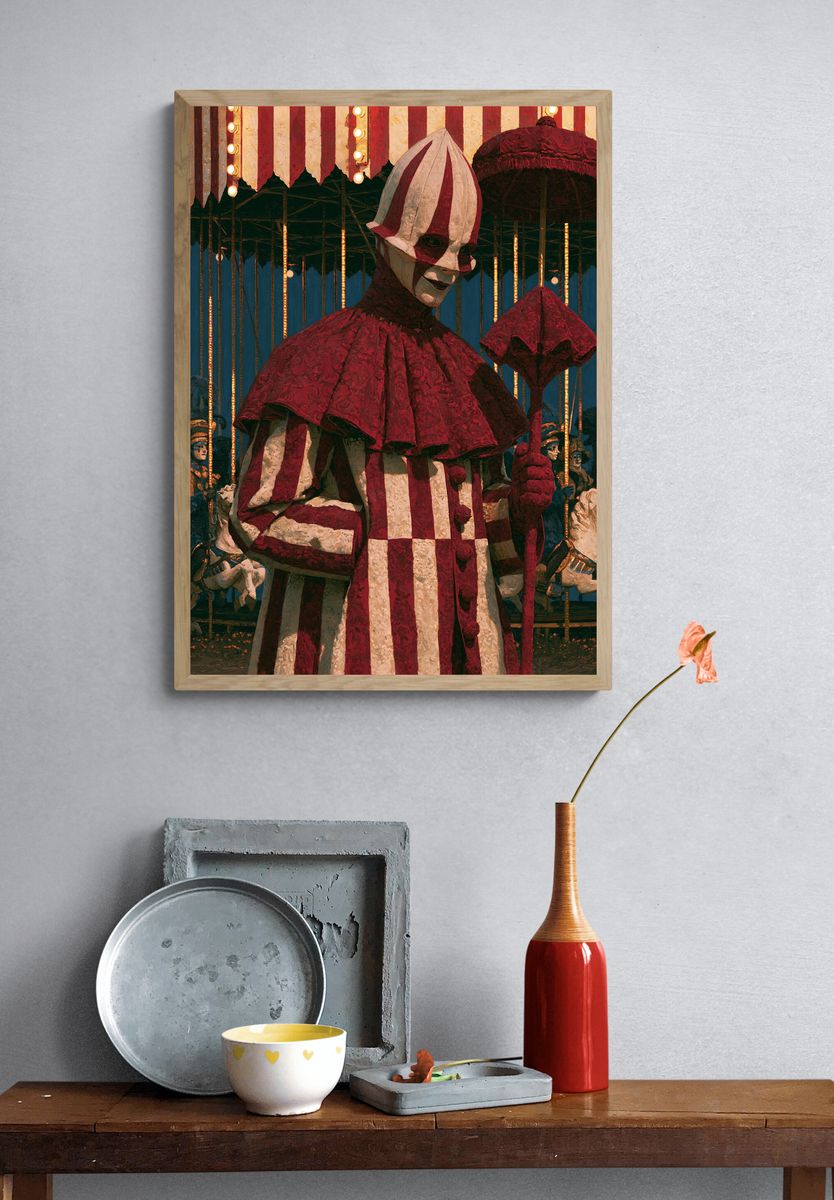 Creepy Carnival Clown Illustration Poster. — room view 3