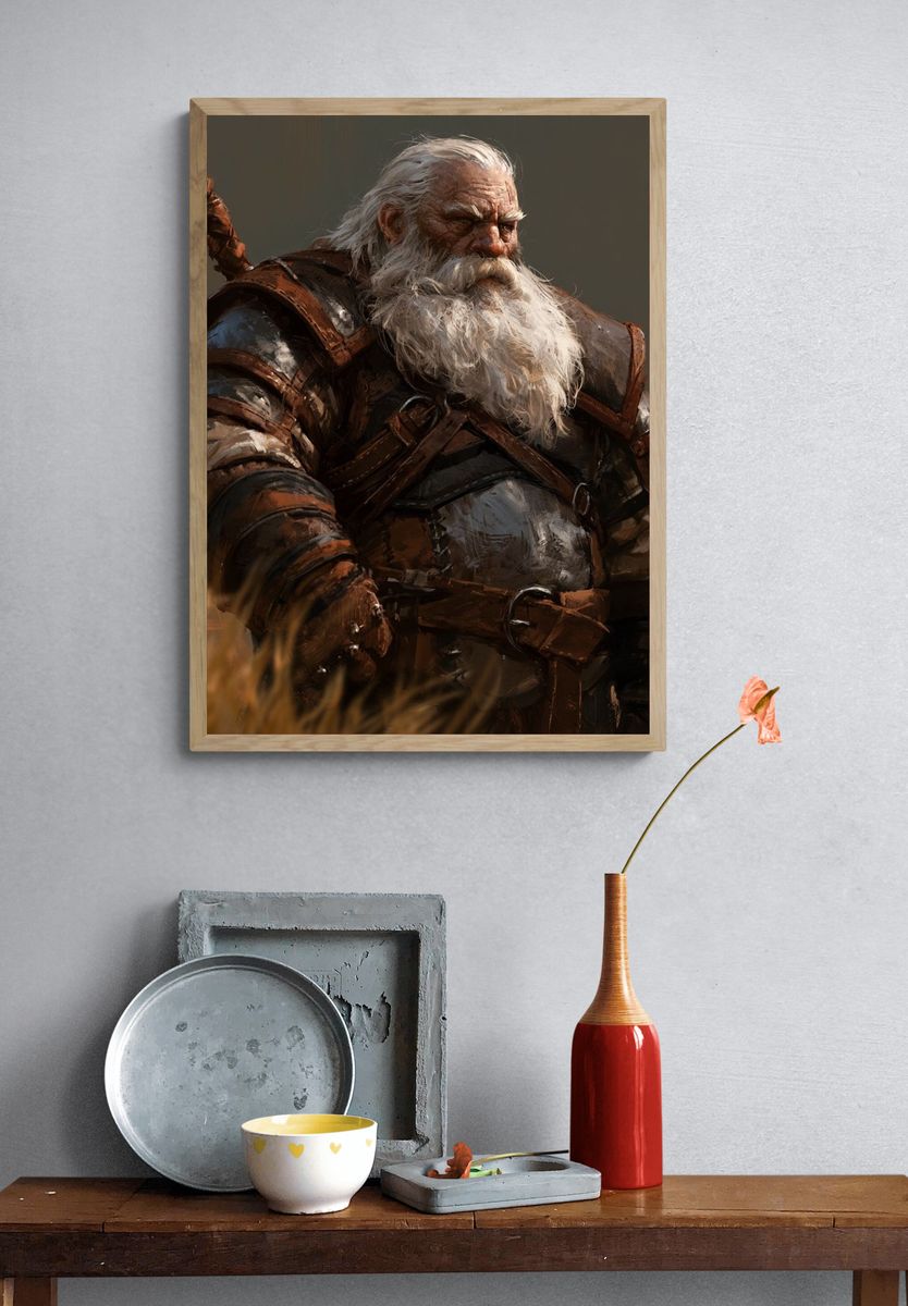Warrior Dwarf Portrait Print. — room view 3