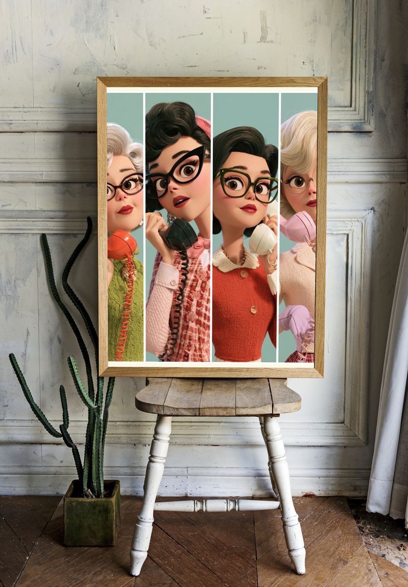 Retro Glam Phone Call Illustration Poster. room preview