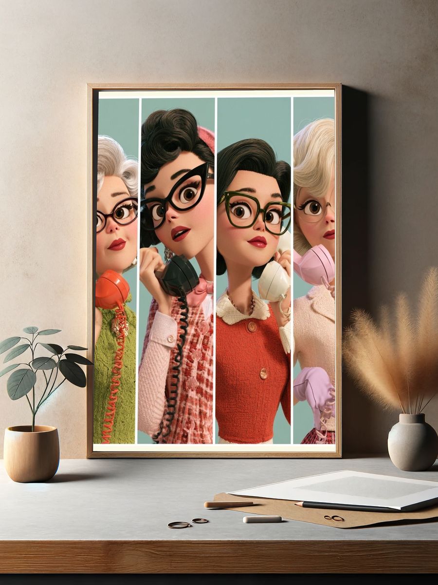 Retro Glam Phone Call Illustration Poster. — room view 2