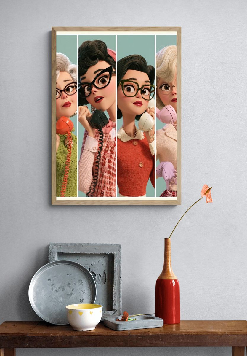 Retro Glam Phone Call Illustration Poster. — room view 3