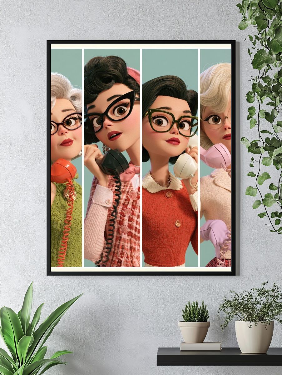 Retro Glam Phone Call Illustration Poster. — room view 4