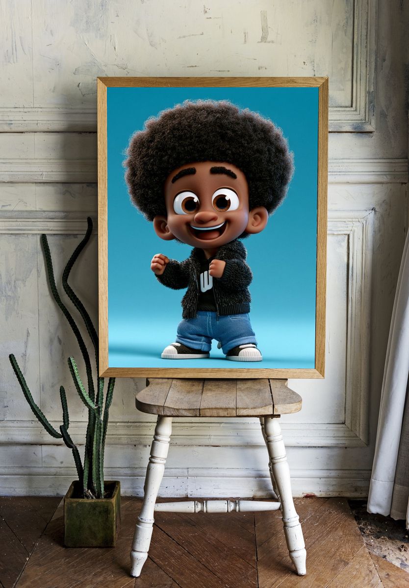Smiling 3D Cartoon Boy Poster. room preview
