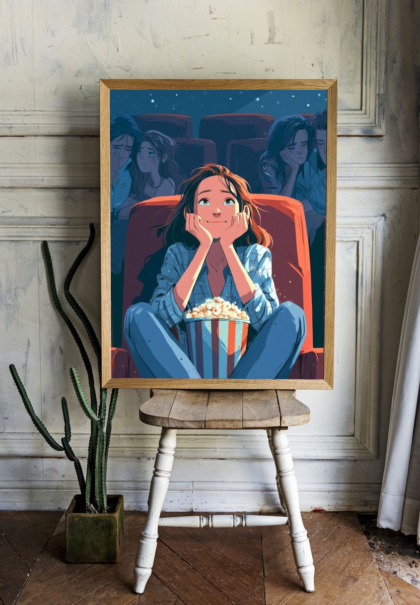 Movie Night Reflection Illustration Poster. — room view 1