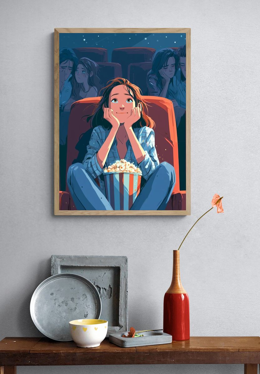 Movie Night Reflection Illustration Poster. — room view 3