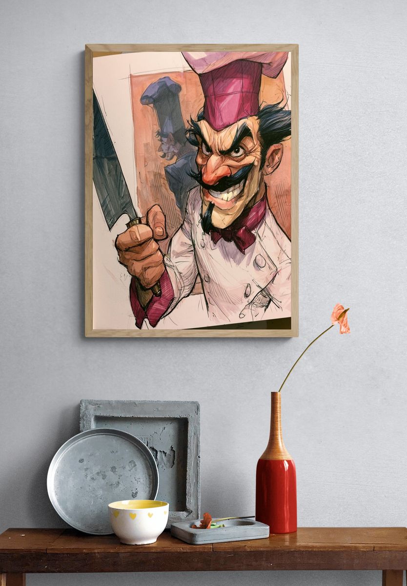 Chef Cartoon Illustration Poster. — room view 3