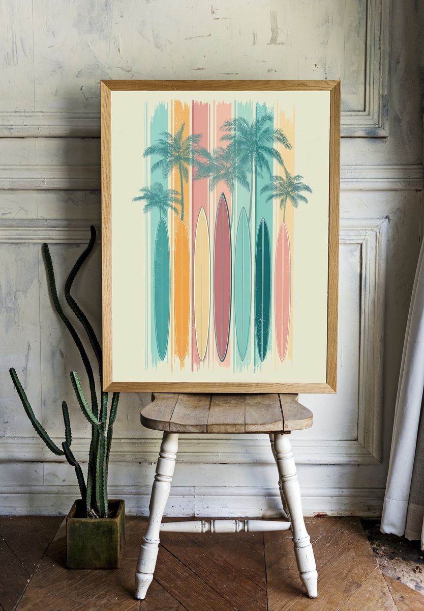 Tropical Surfboards Illustration Poster. — room view 1