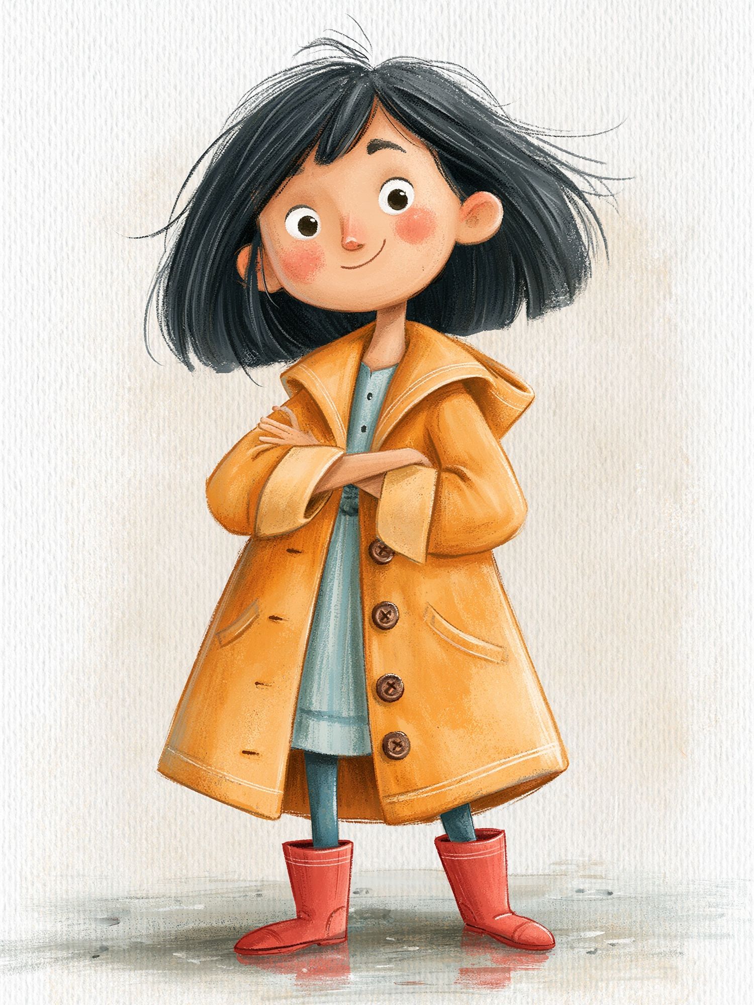 Girl in Yellow Raincoat Illustration Poster. poster detail