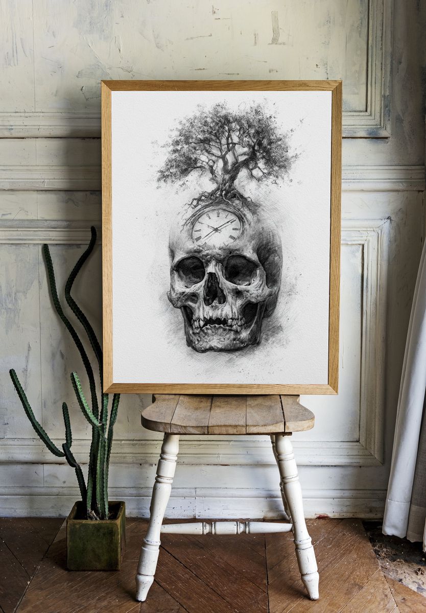 Tree Skull Surrealism Print. room preview