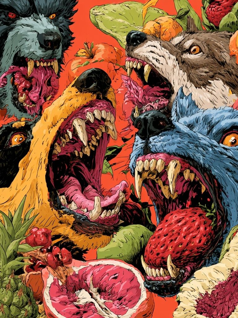 Ferocious Fruit Wolves Illustration Poster. poster detail