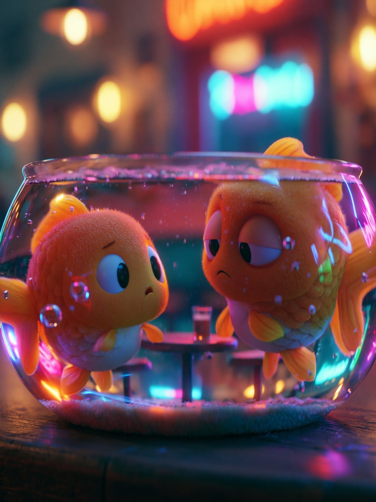 Goldfish Bowl Neon Illustration Poster. poster detail