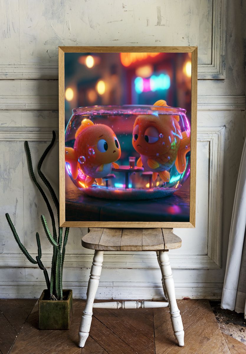 Goldfish Bowl Neon Illustration Poster. — room view 1