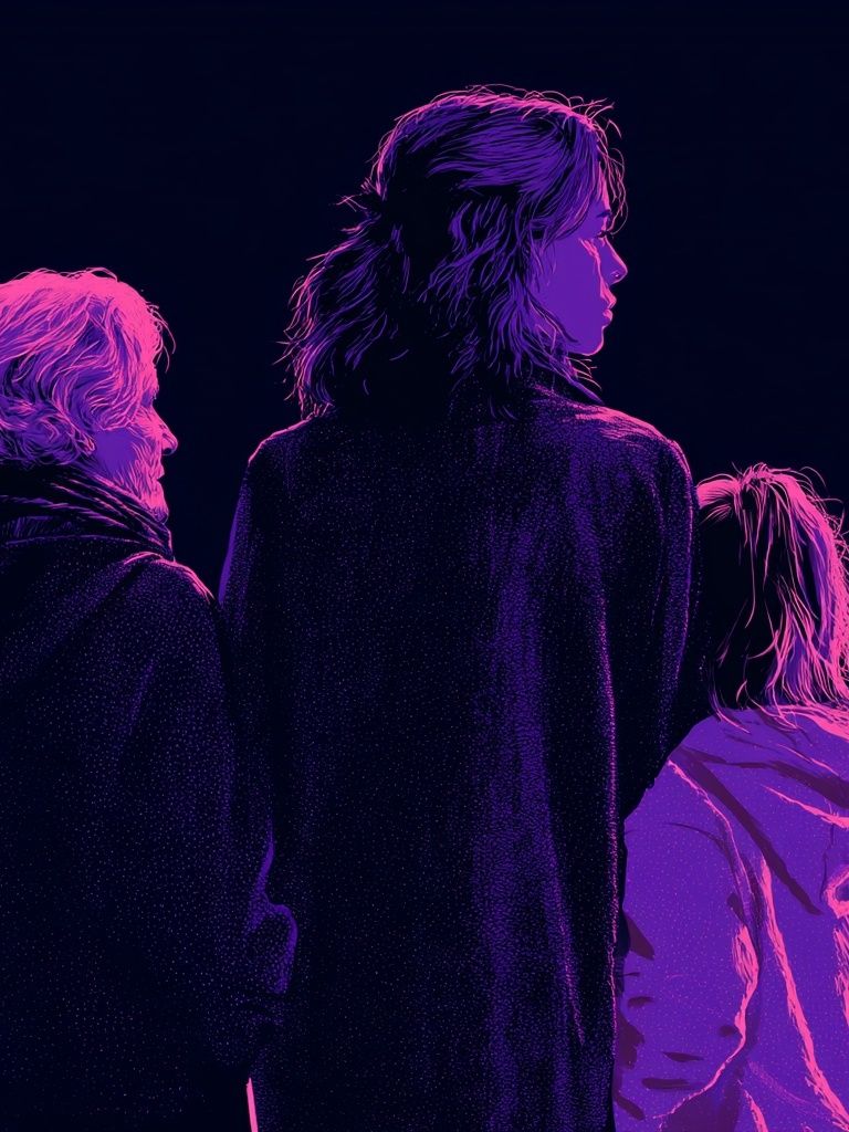 Neon Family Silhouettes Illustration Poster. poster detail