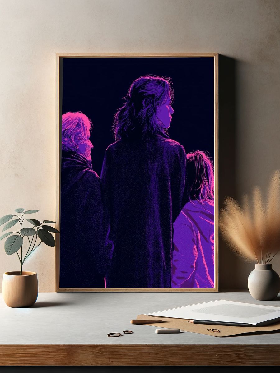 Neon Family Silhouettes Illustration Poster. — room view 2