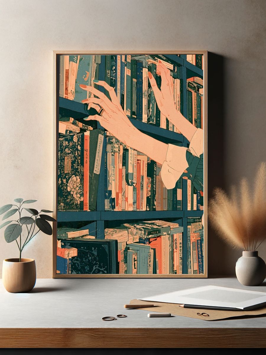 Library Hands Illustration Poster. — room view 2