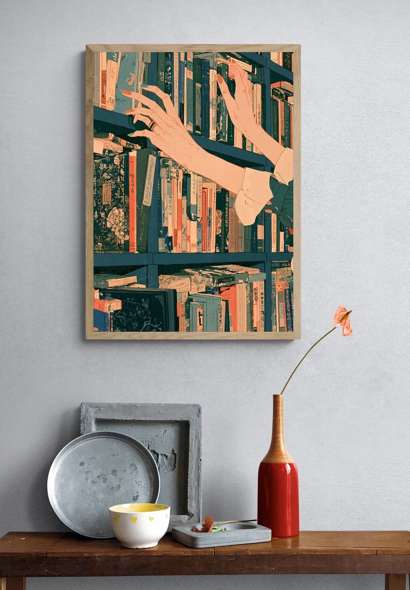 Library Hands Illustration Poster. — room view 3