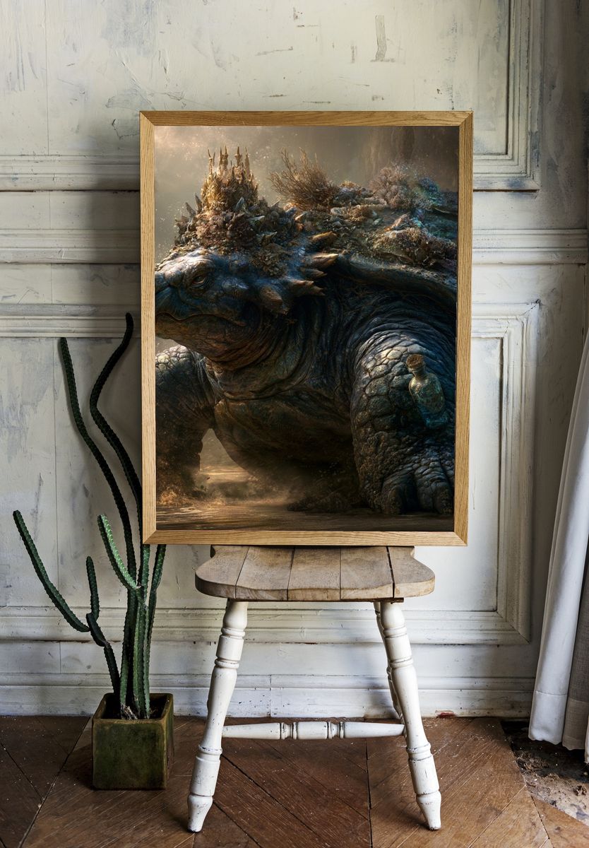 Ancient Turtle Fantasy Illustration Poster. — room view 1