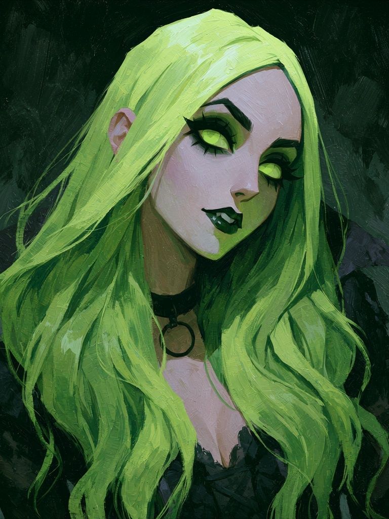 Neon Green Gothic Portrait Poster. poster detail