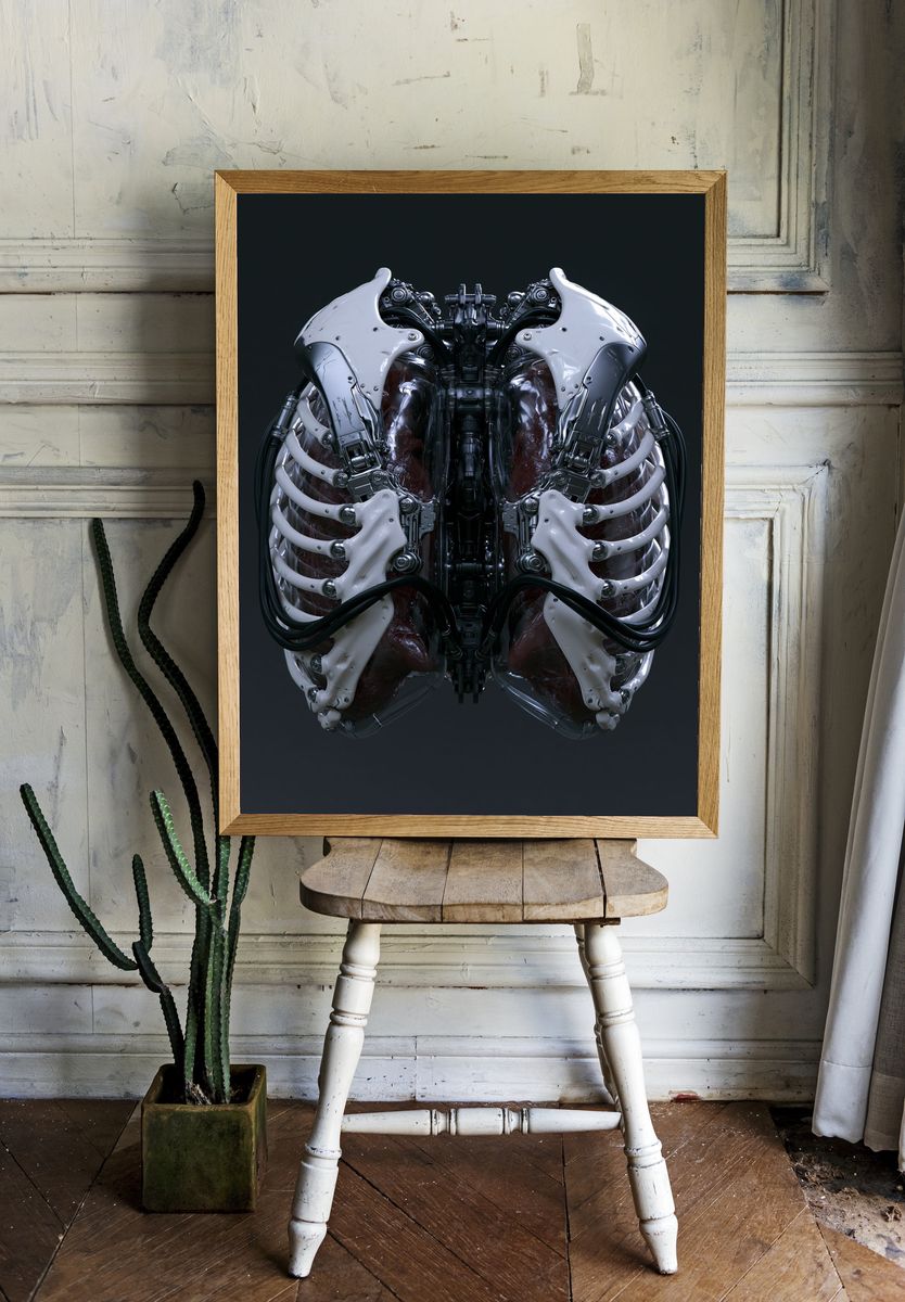 Cybernetic Ribcage Illustration Poster. — room view 1
