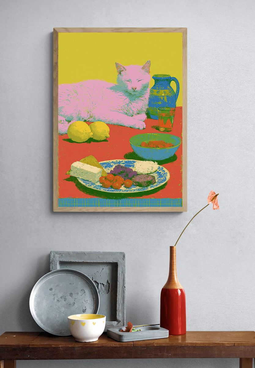 Pop Art Cat Still Life Poster. — room view 3