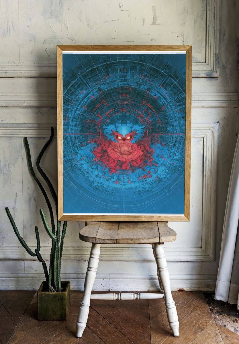 Cyber Owl Bloom Poster. room preview