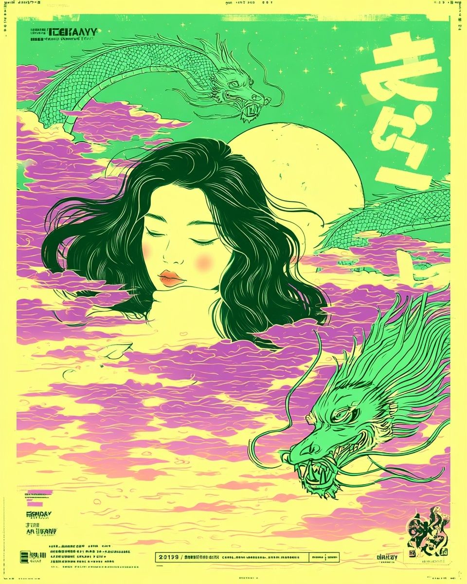 Dreamy Dragon Moon Poster. poster — illustration art
