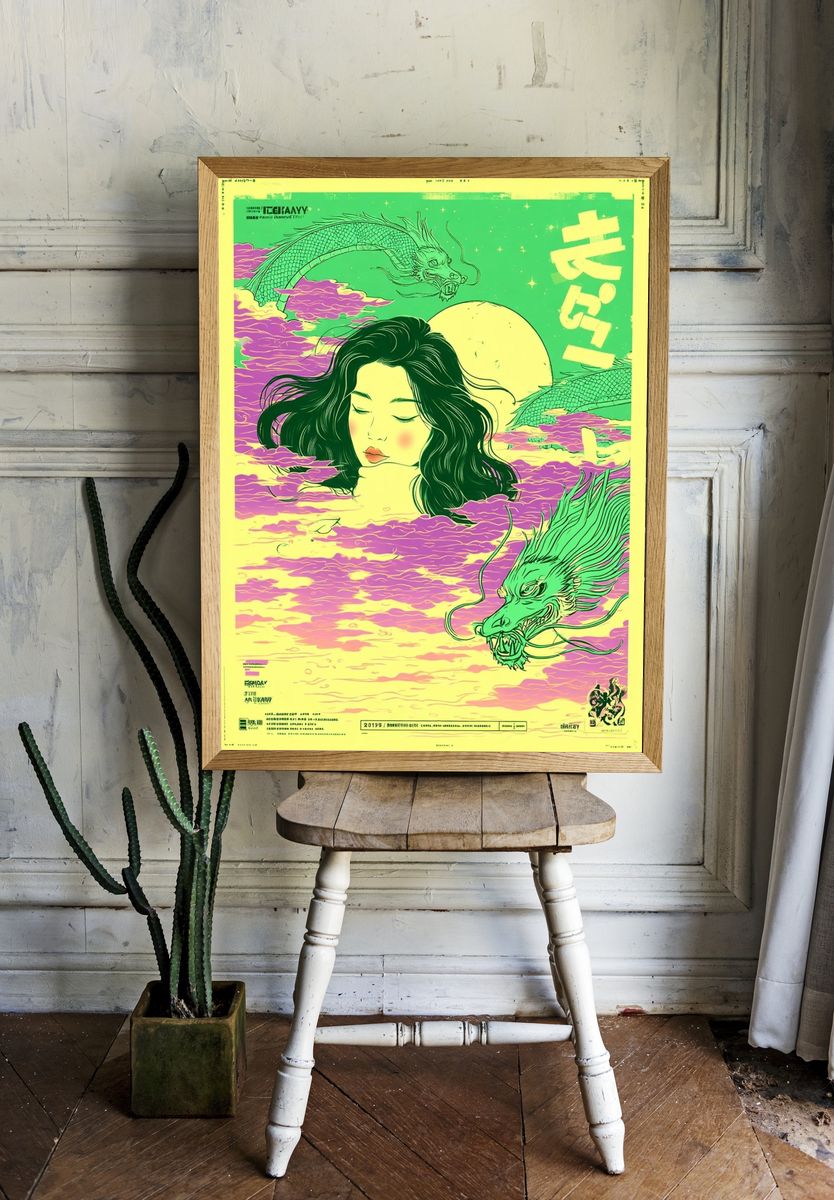 Dreamy Dragon Moon Poster room preview