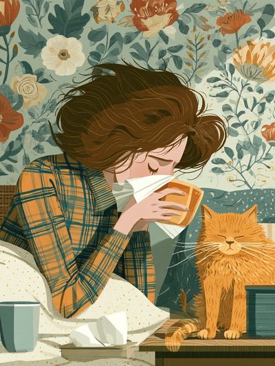Cozy Cat and Girl Illustration Poster. poster print