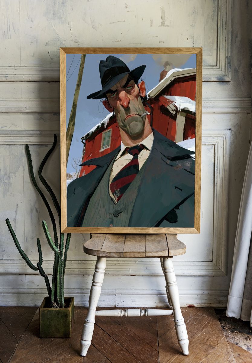 Brooding Detective Illustration Poster. — room view 1