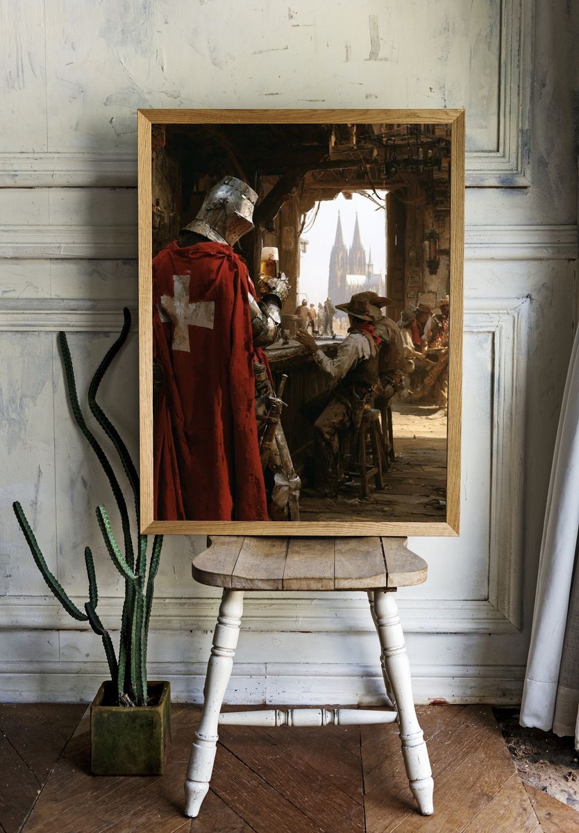 Medieval Tavern Scene Illustration Poster. — room view 1