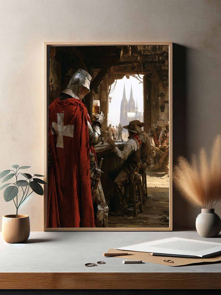 Medieval Tavern Scene Illustration Poster. — room view 2