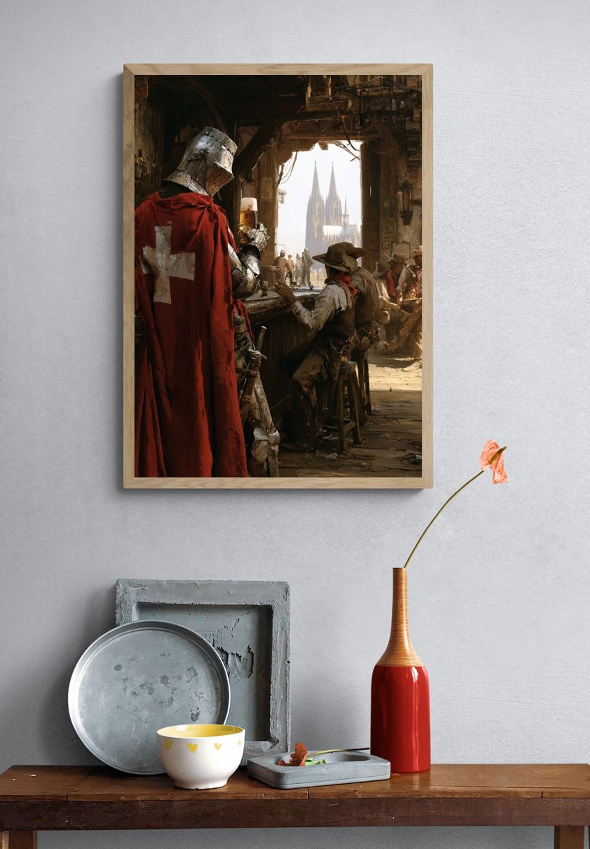 Medieval Tavern Scene Illustration Poster. — room view 3