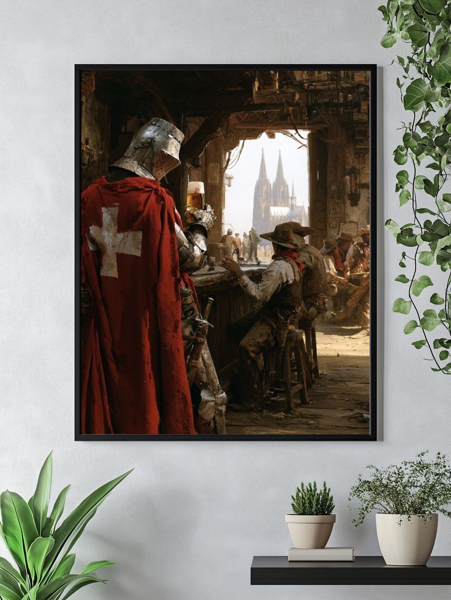 Medieval Tavern Scene Illustration Poster. — room view 4