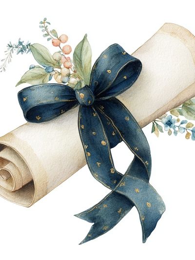 Watercolor Scroll Ribbon Botanical Print. poster print