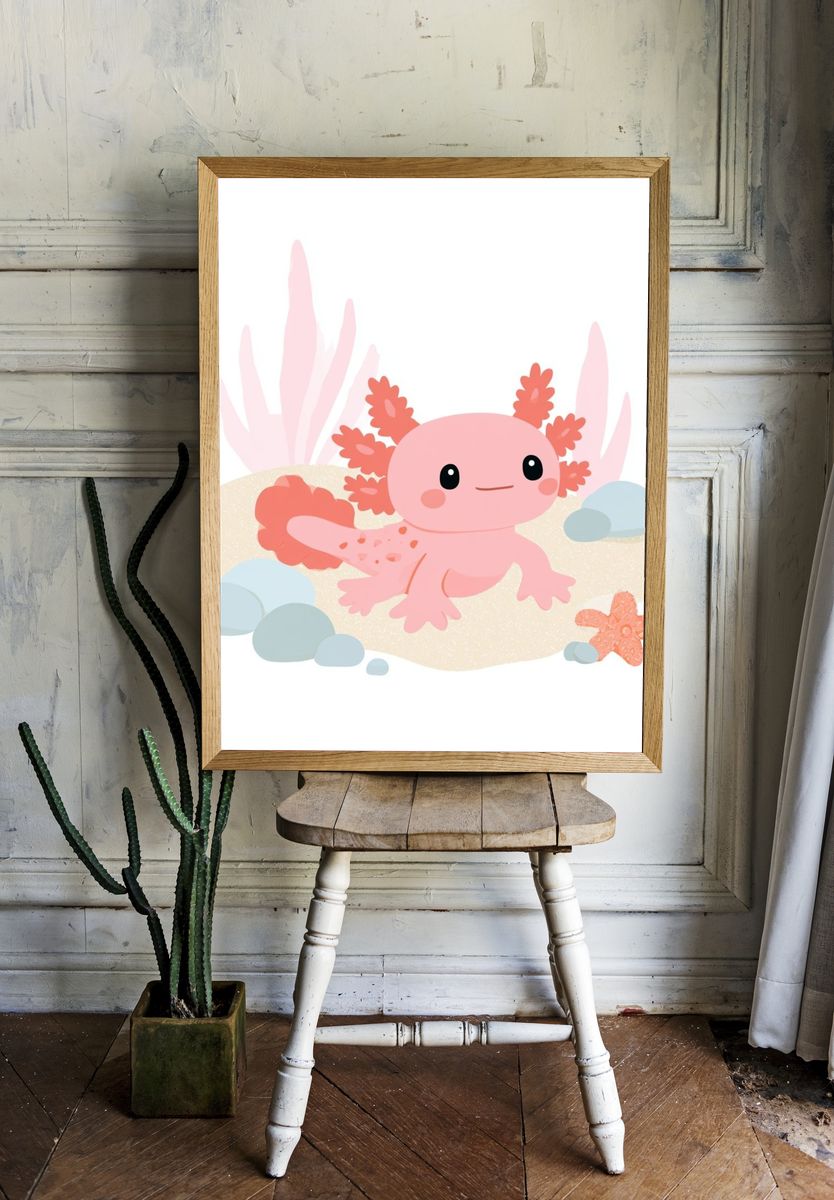 Axolotl Nursery Illustration Poster. — room view 1